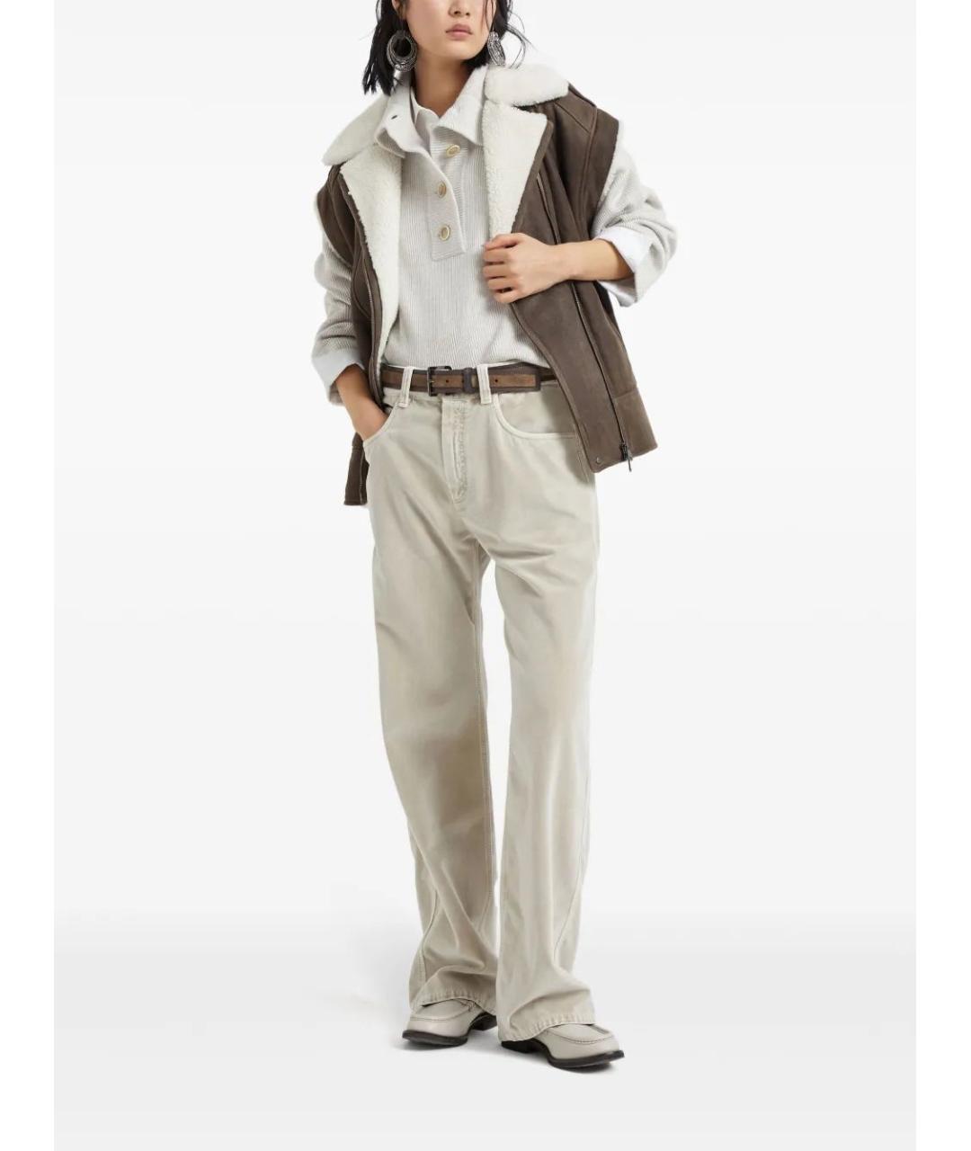 BRUNELLO CUCINELLI Бежевые хлопковые прямые брюки, фото 2