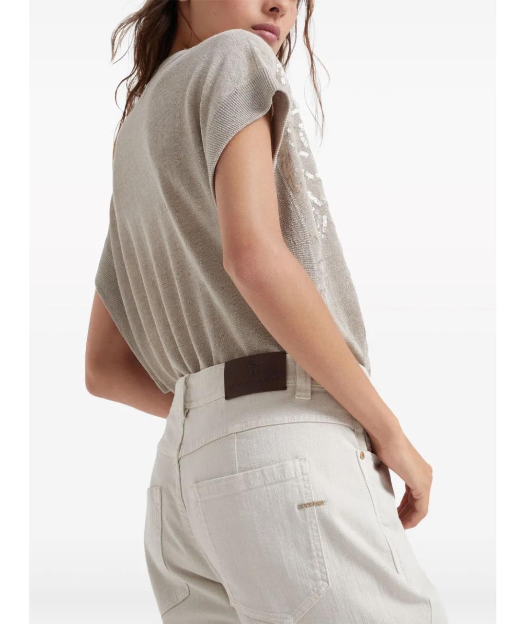 BRUNELLO CUCINELLI Белые хлопковые джинсы слим, фото 5