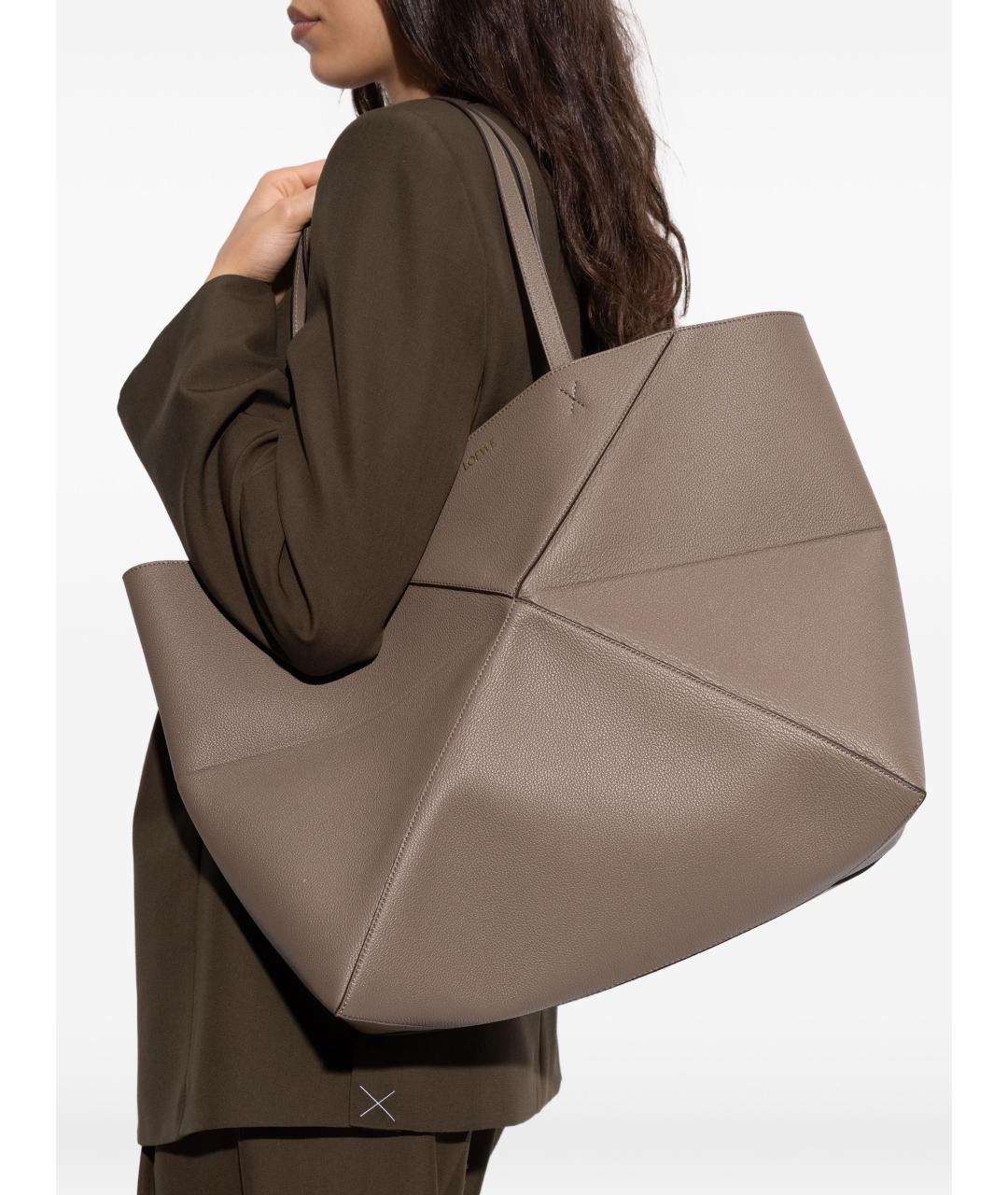 LOEWE Бежевая кожаная сумка тоут, фото 2