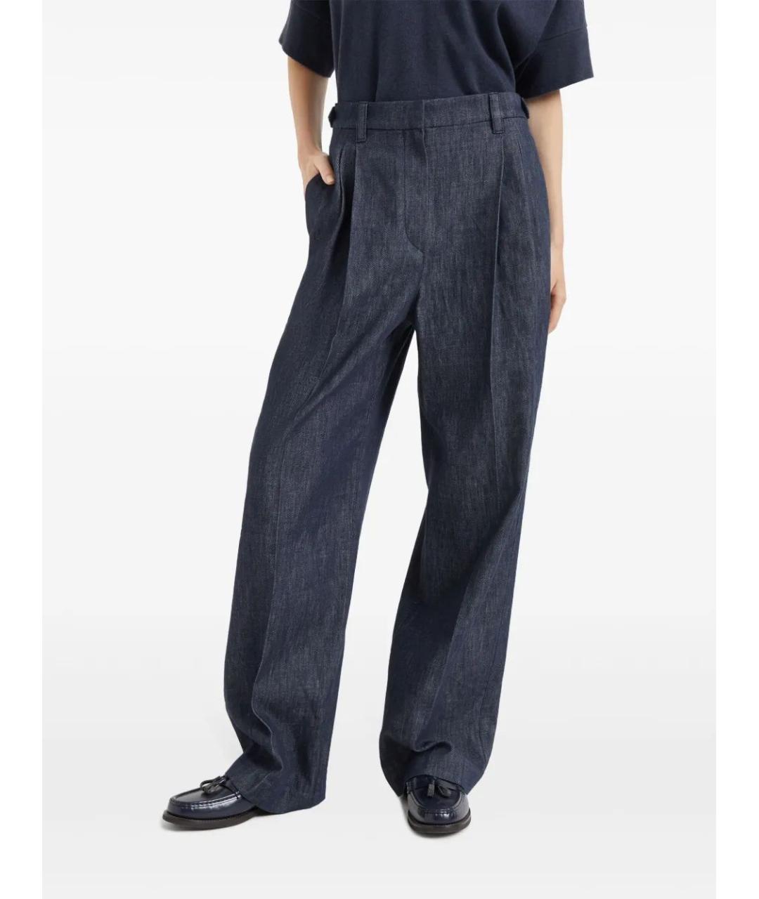 BRUNELLO CUCINELLI Темно-синие хлопковые прямые брюки, фото 3