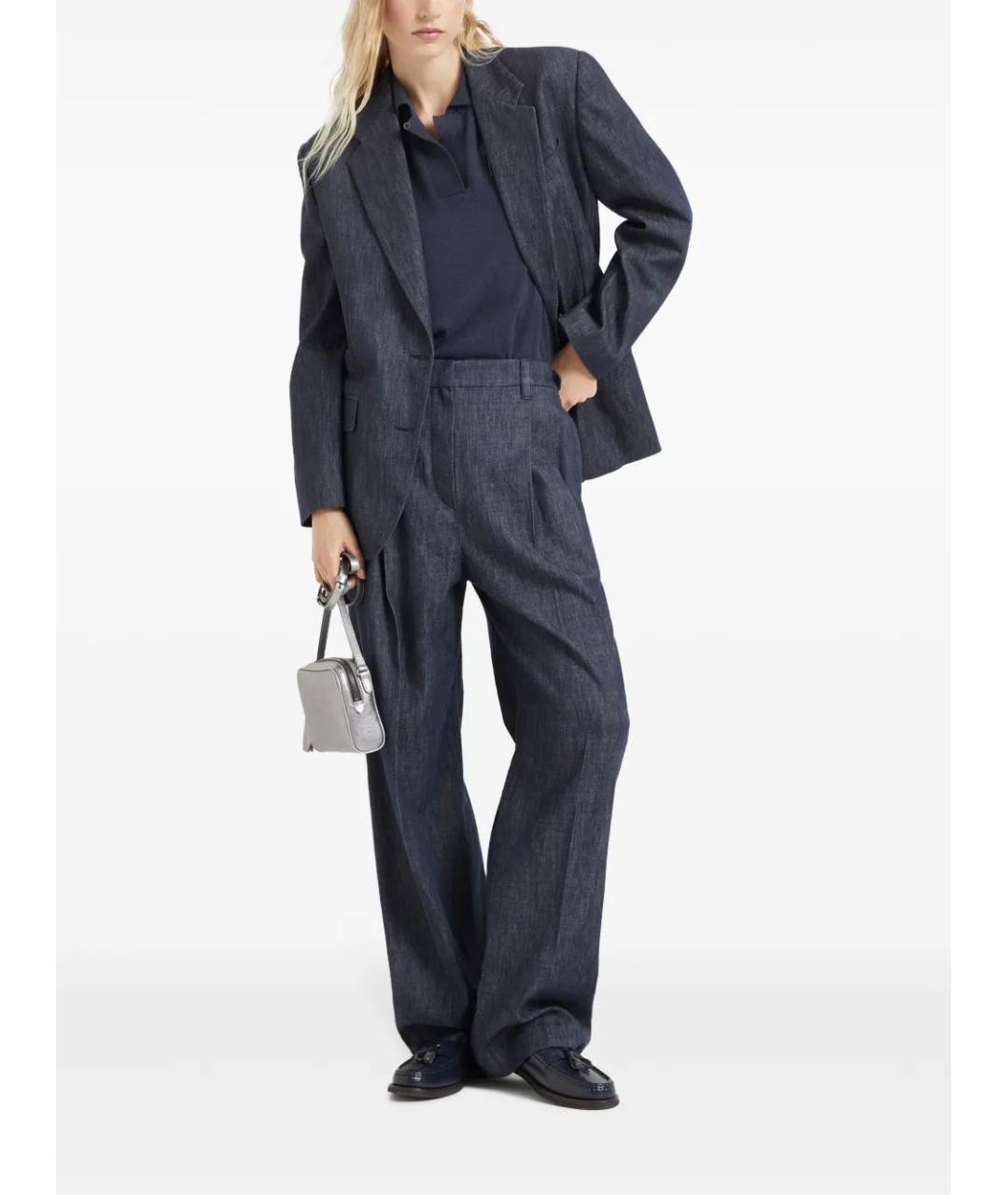 BRUNELLO CUCINELLI Темно-синие хлопковые прямые брюки, фото 2