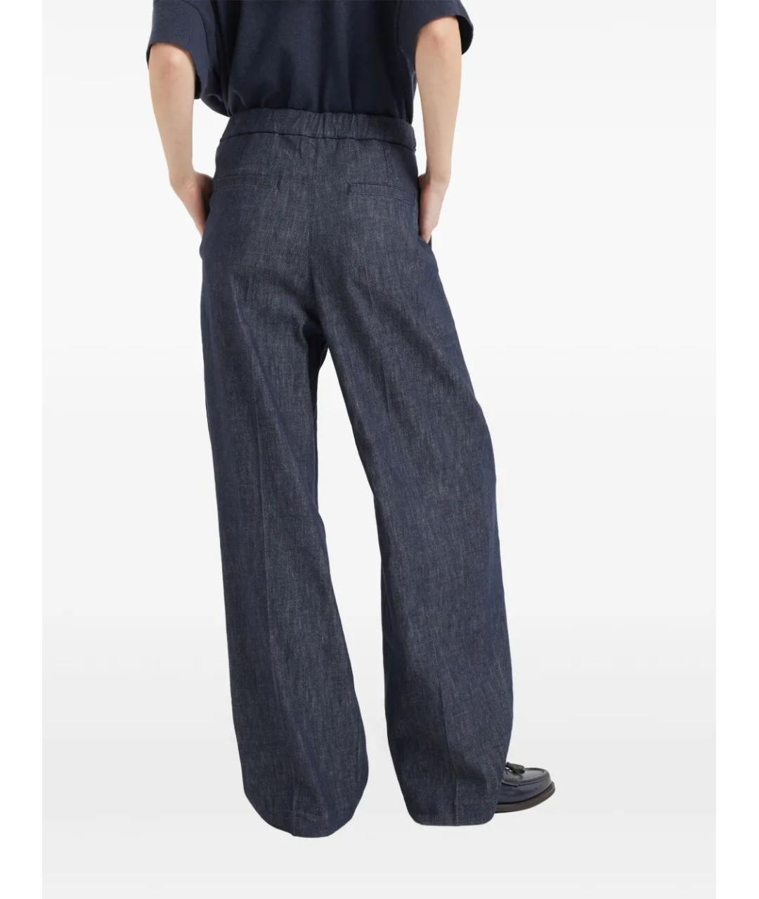 BRUNELLO CUCINELLI Темно-синие хлопковые прямые брюки, фото 4