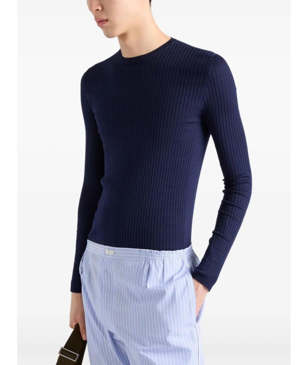 PRADA Темно-синий шерстяной джемпер / свитер, фото 4