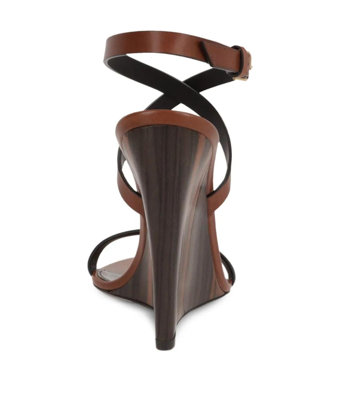 SAINT LAURENT Коричневые кожаные босоножки, фото 3