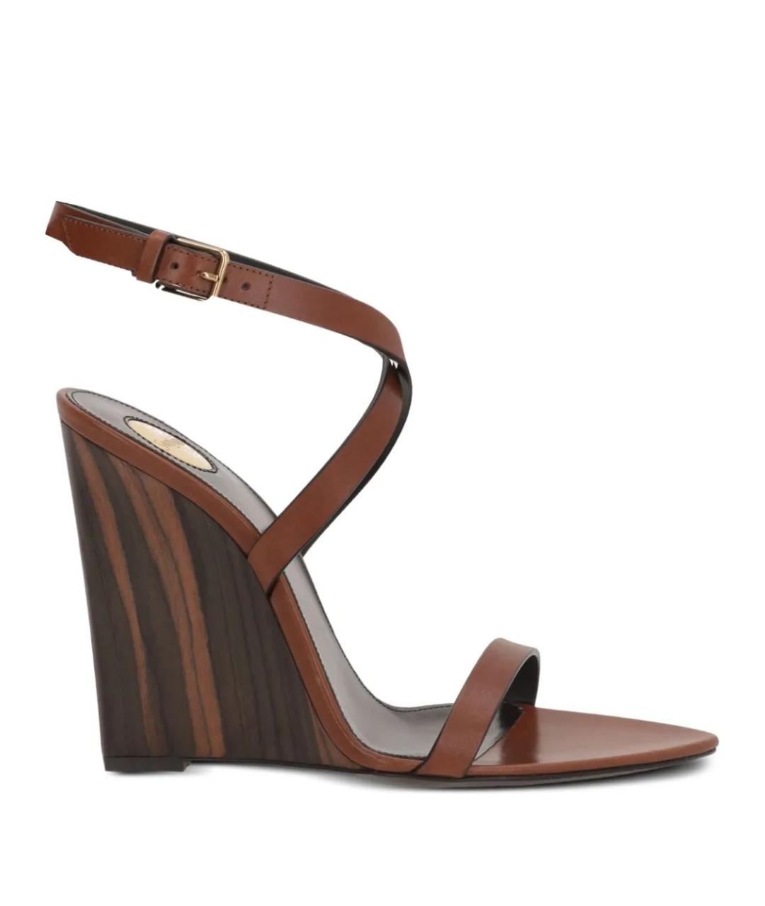 SAINT LAURENT Коричневые кожаные босоножки, фото 1