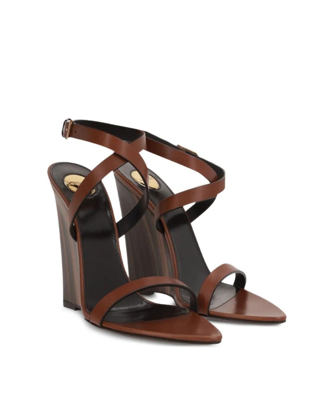 SAINT LAURENT Коричневые кожаные босоножки, фото 2
