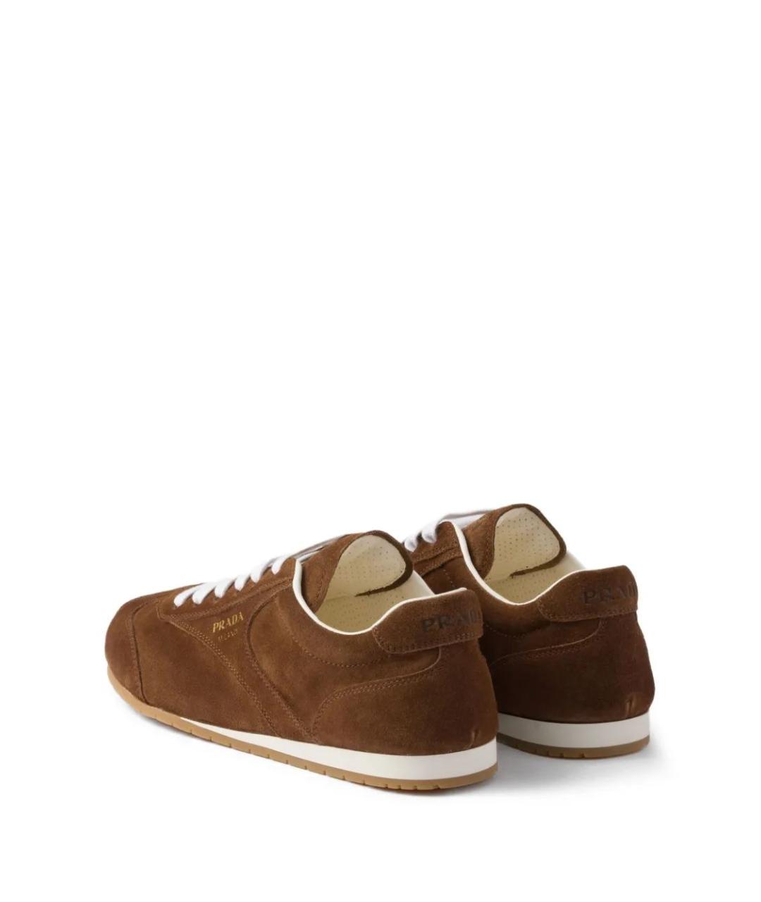 PRADA Коричневые кожаные кроссовки, фото 3