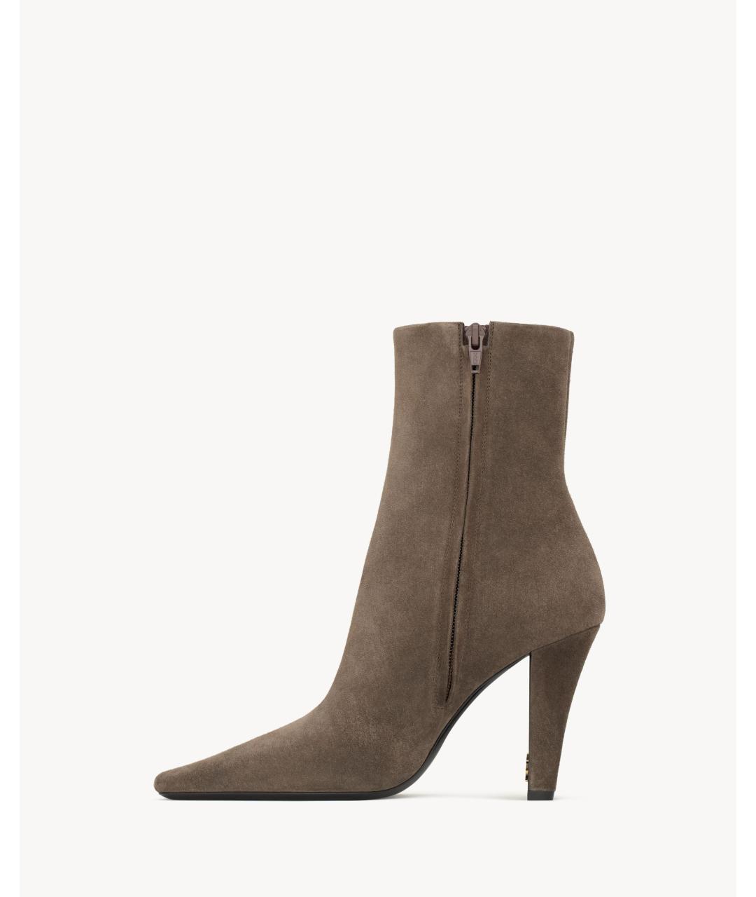 SAINT LAURENT Бежевые замшевые ботильоны, фото 3