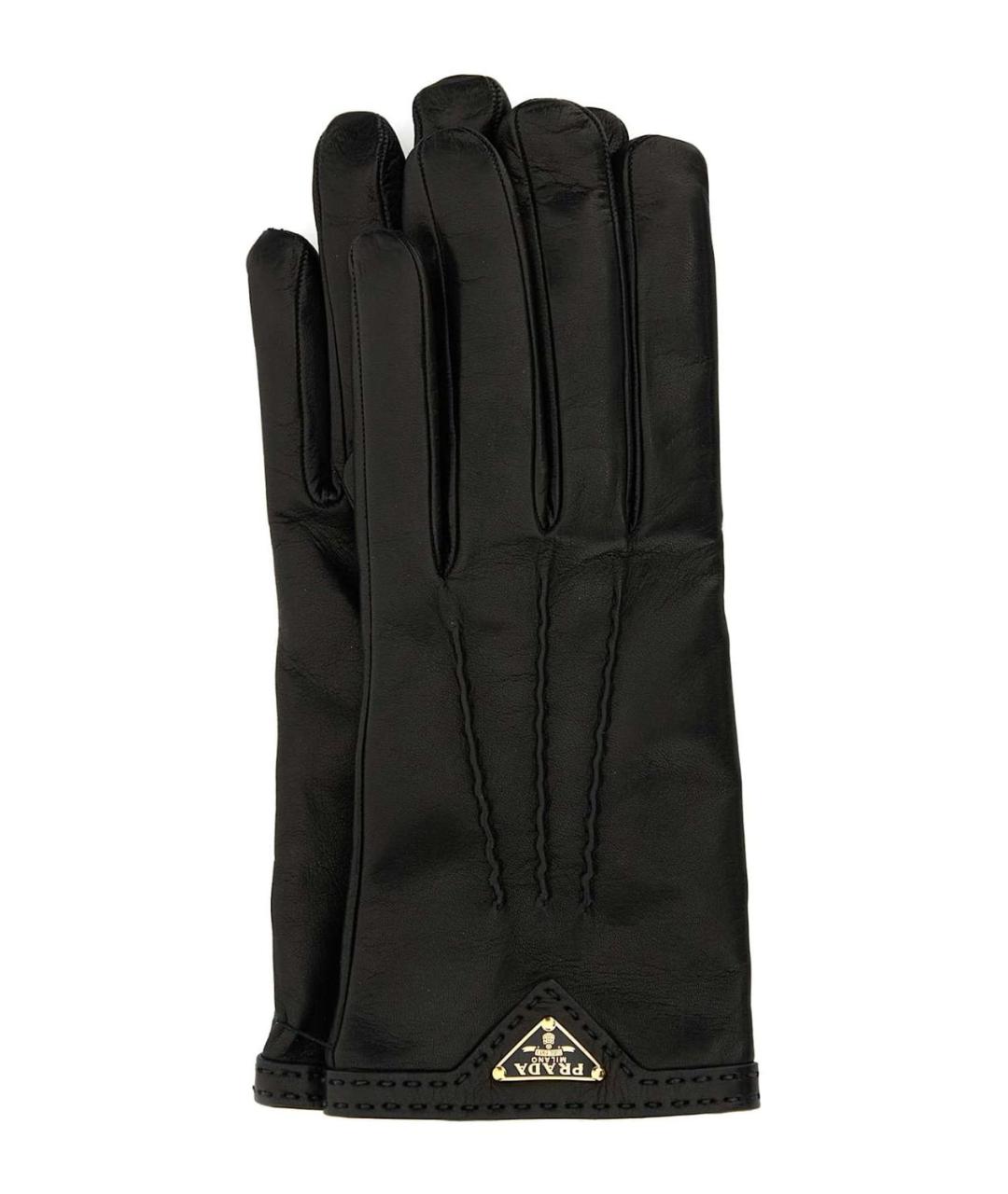 PRADA Черные кожаные перчатки, фото 2