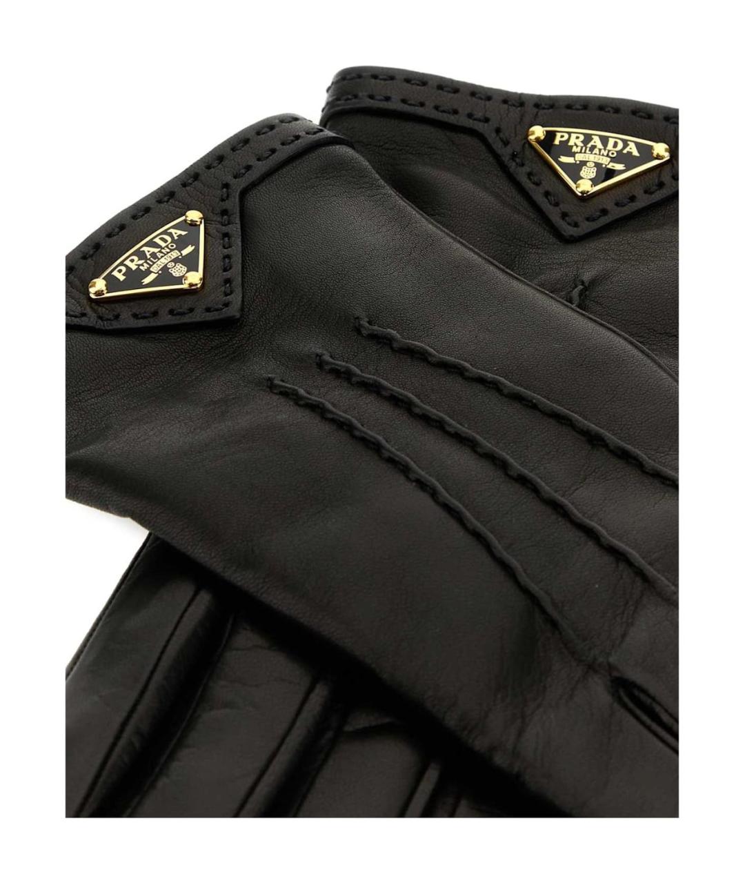 PRADA Черные кожаные перчатки, фото 3