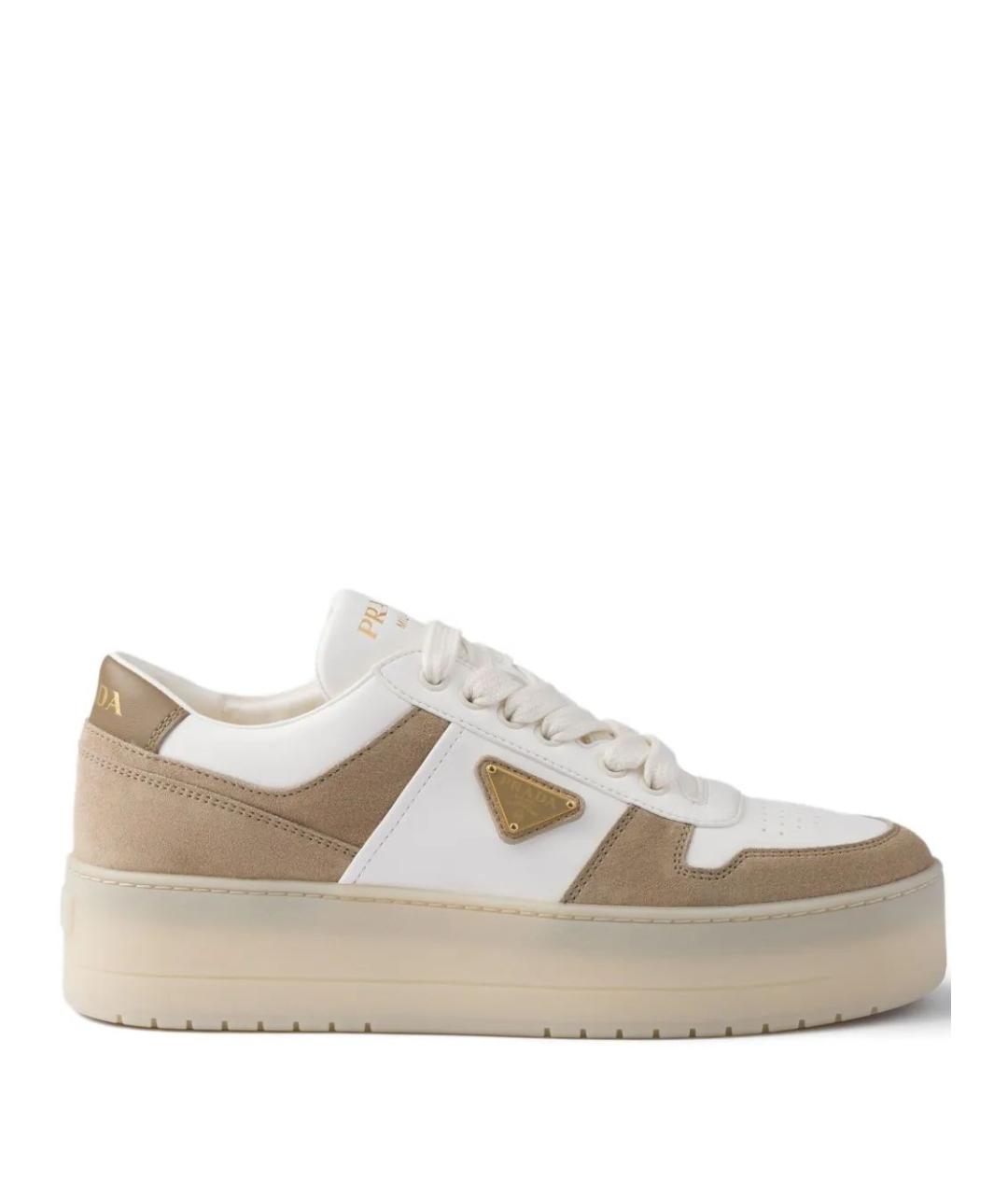 PRADA Бежевые кожаные кроссовки, фото 1