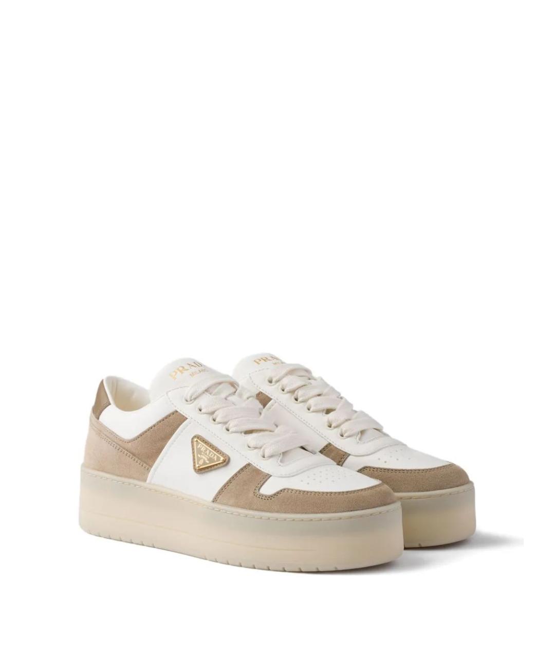 PRADA Бежевые кожаные кроссовки, фото 2