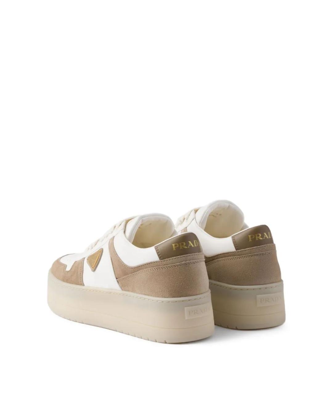 PRADA Бежевые кожаные кроссовки, фото 3