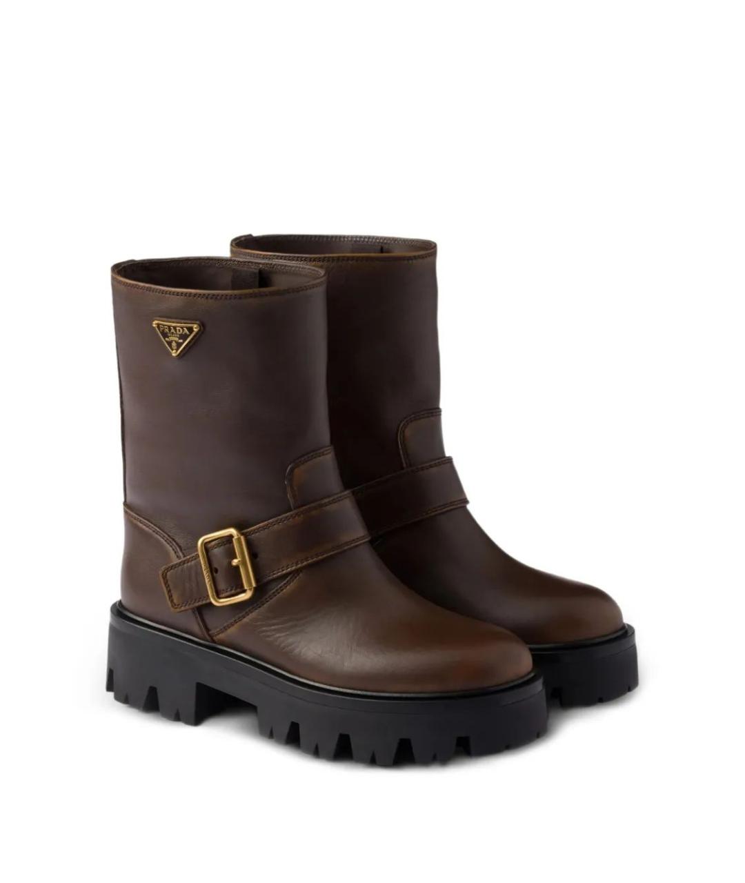 PRADA Коричневые кожаные ботинки, фото 2