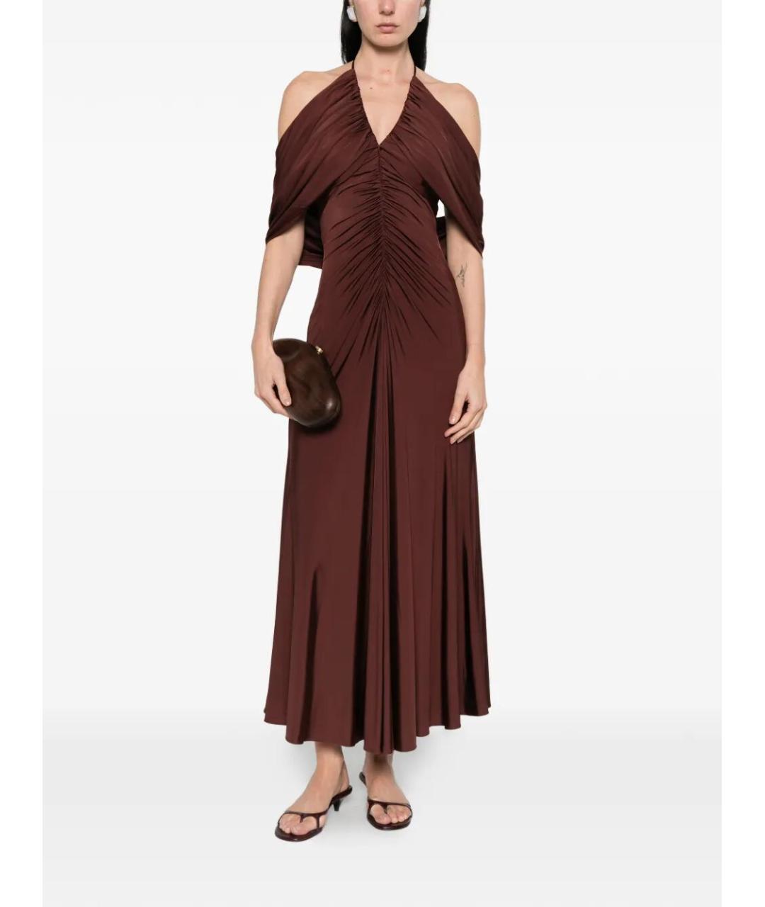SELF-PORTRAIT Коричневое вискозное коктейльное платье, фото 5