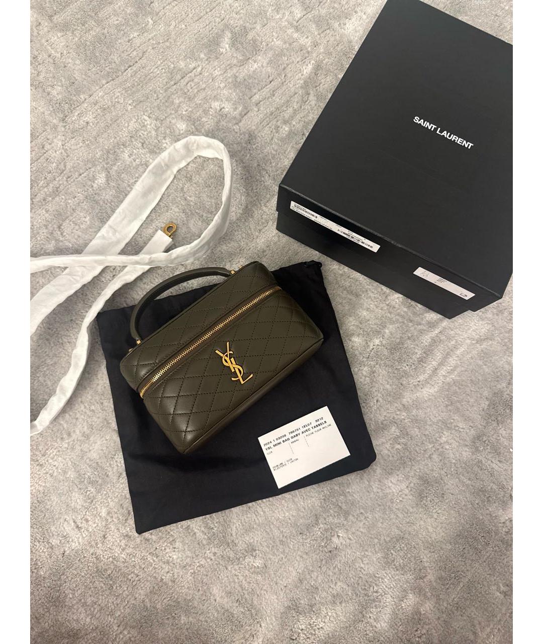 SAINT LAURENT Хаки кожаная сумка через плечо, фото 7