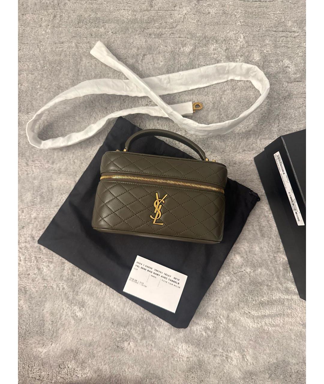 SAINT LAURENT Хаки кожаная сумка через плечо, фото 8
