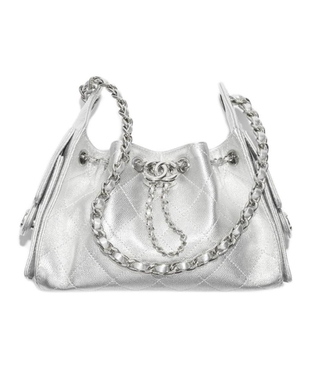 CHANEL Серебряная кожаная сумка через плечо, фото 1