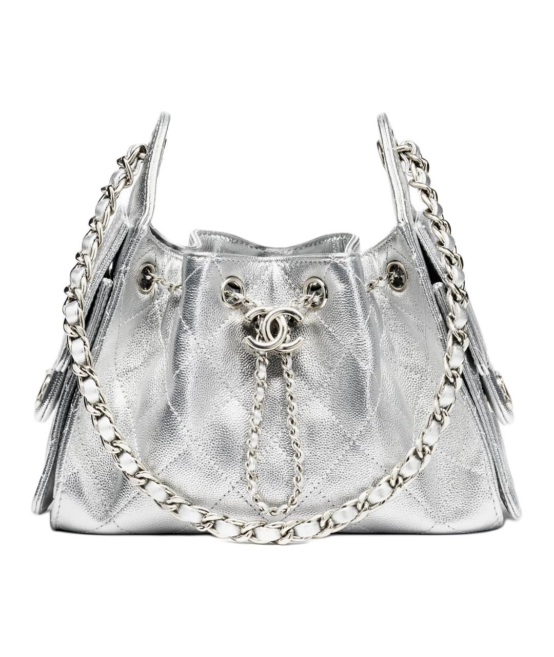 CHANEL Серебряная кожаная сумка через плечо, фото 2