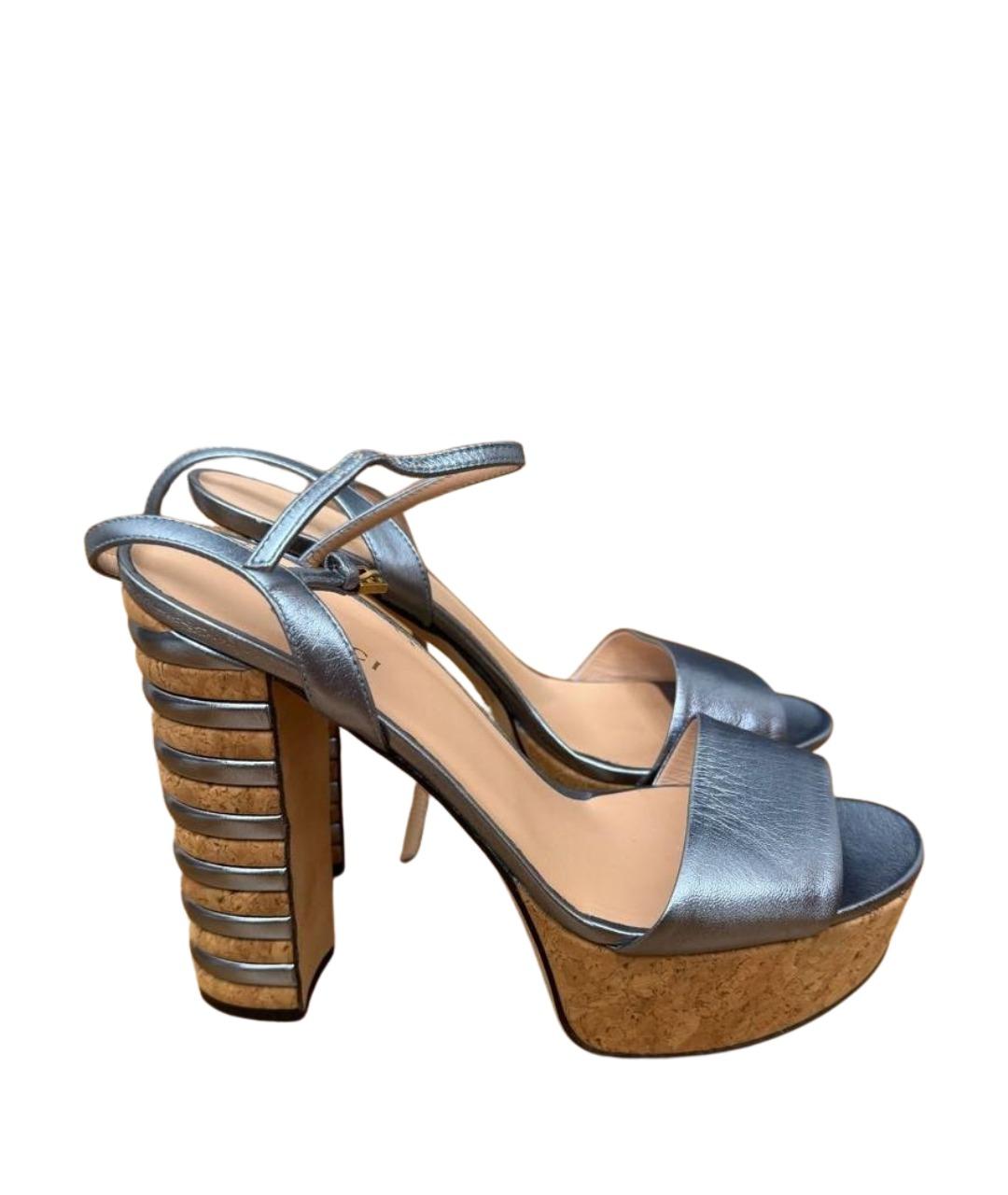 GUCCI Голубые кожаные босоножки, фото 1