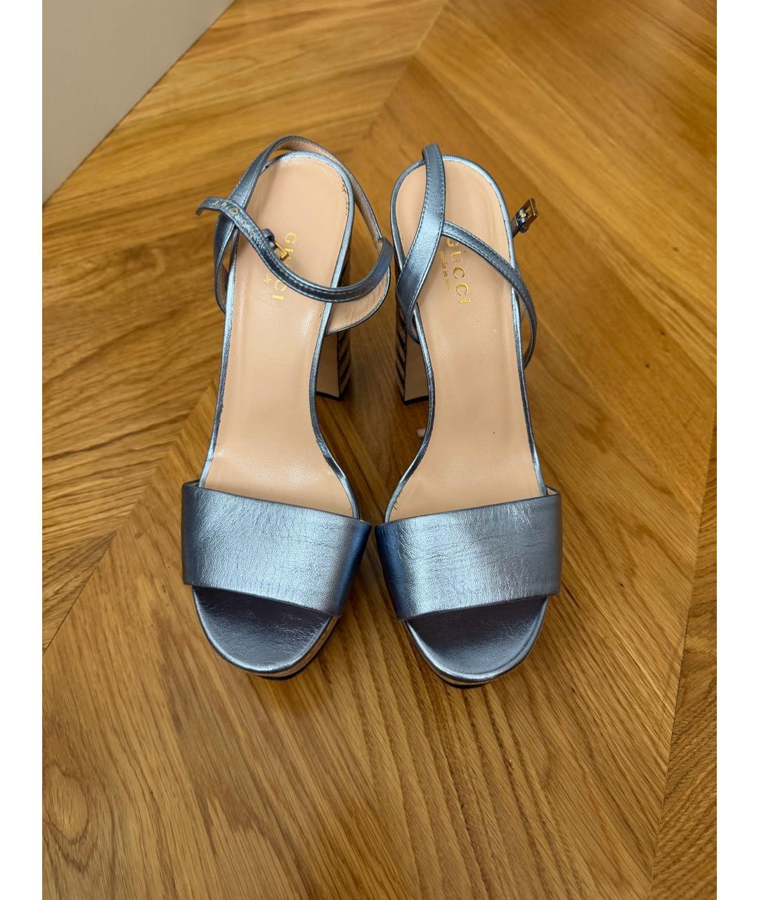 GUCCI Голубые кожаные босоножки, фото 2