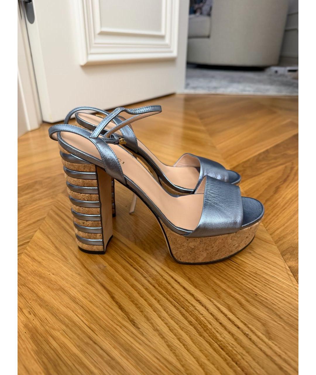 GUCCI Голубые кожаные босоножки, фото 4