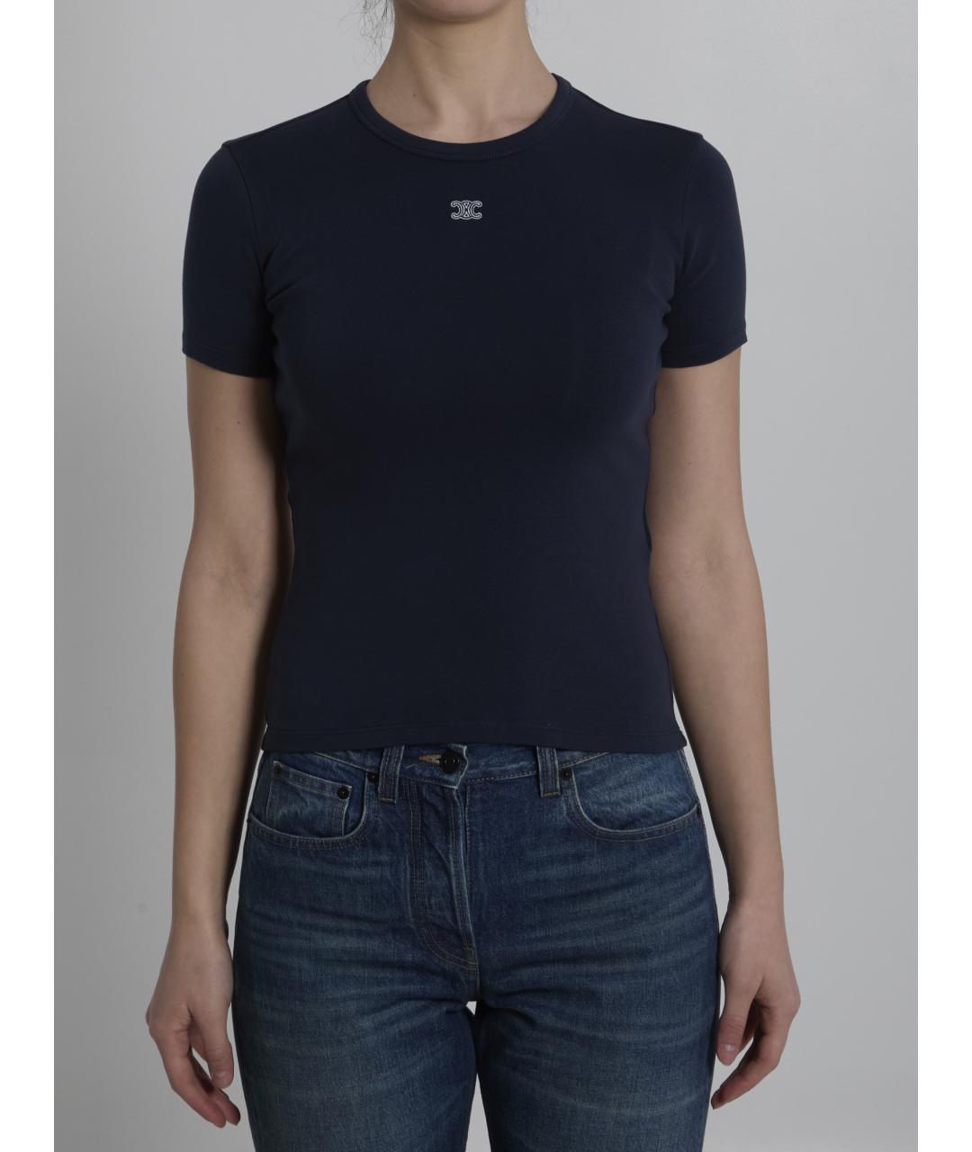 CELINE Синяя хлопковая футболка, фото 5