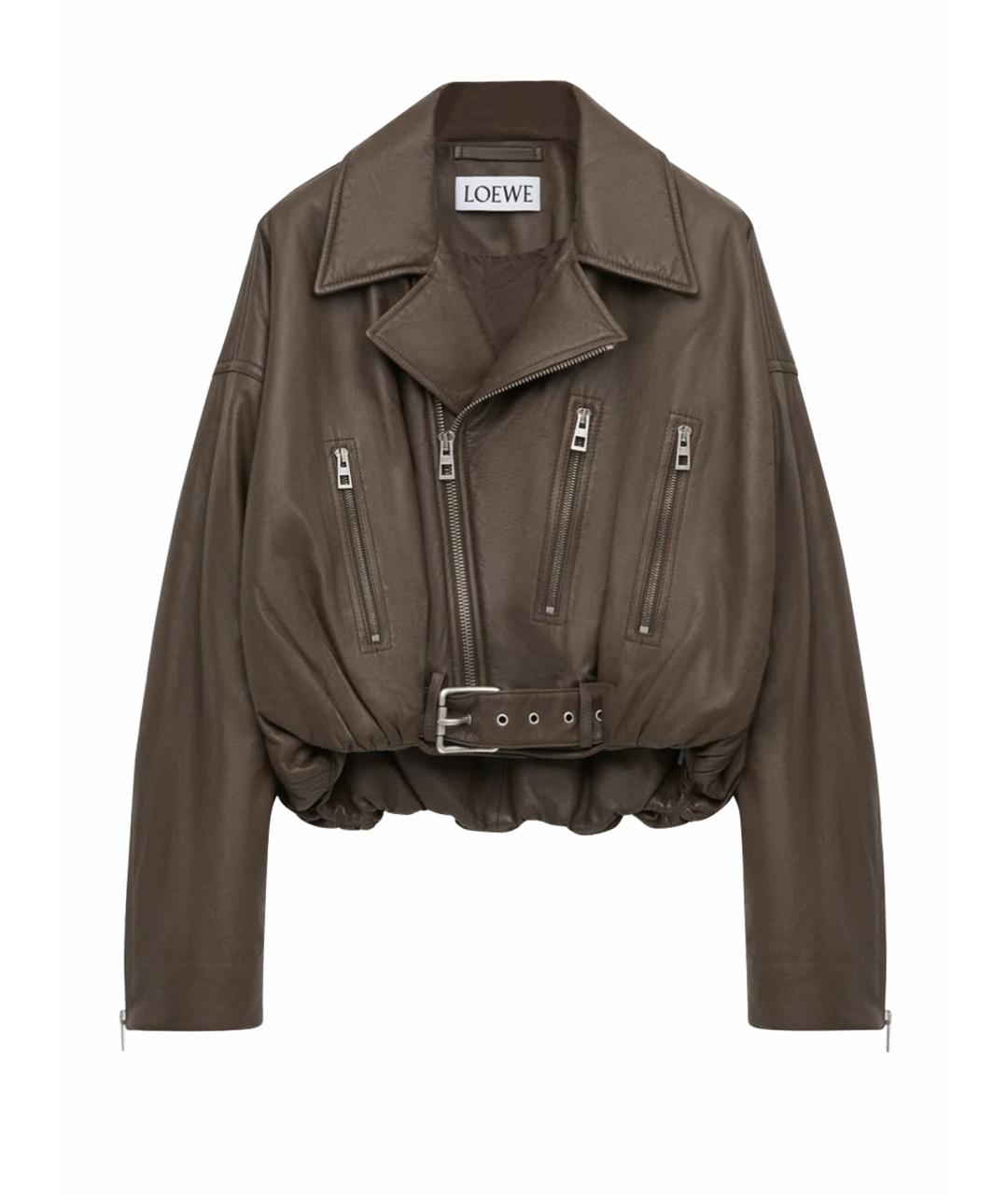 LOEWE Хаки кожаная куртка, фото 1