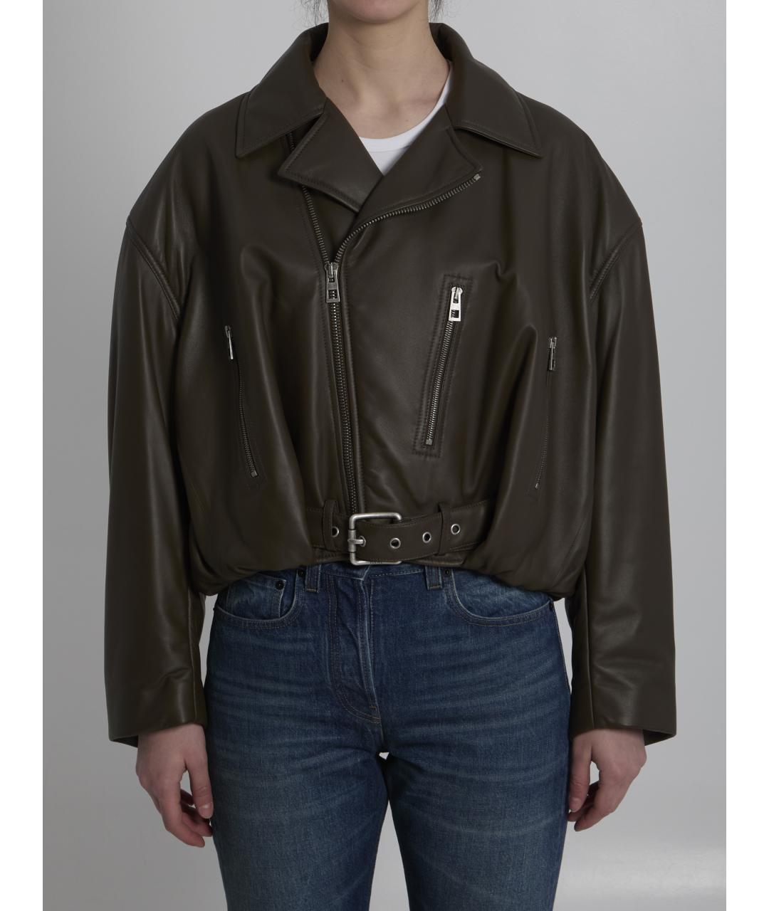LOEWE Хаки кожаная куртка, фото 2