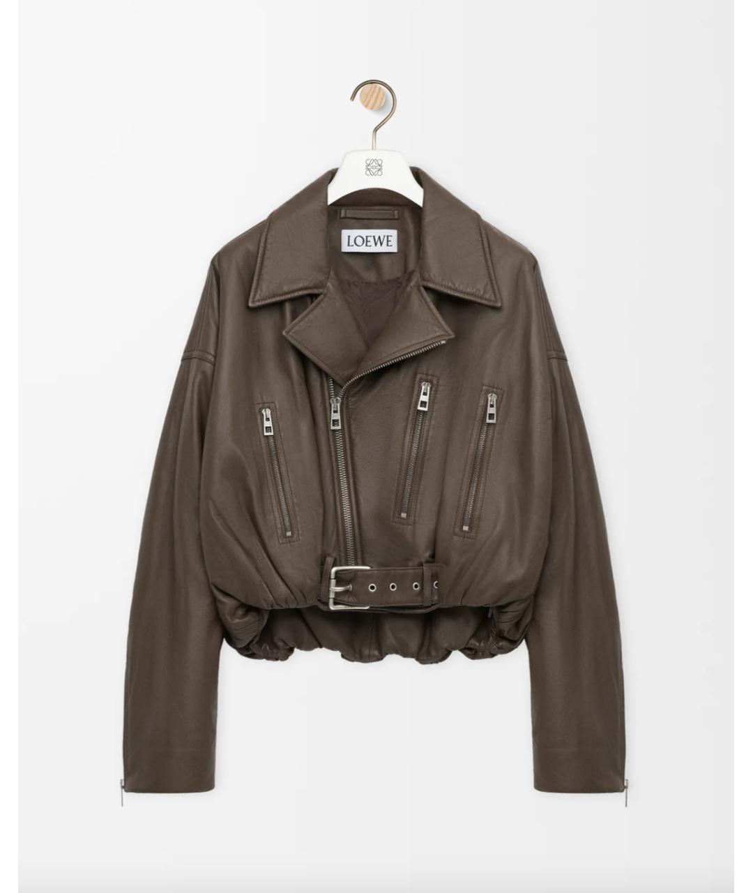 LOEWE Хаки кожаная куртка, фото 6