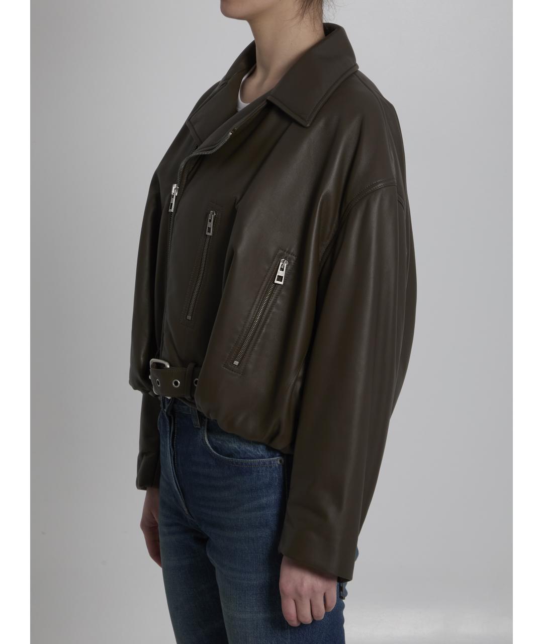 LOEWE Хаки кожаная куртка, фото 3