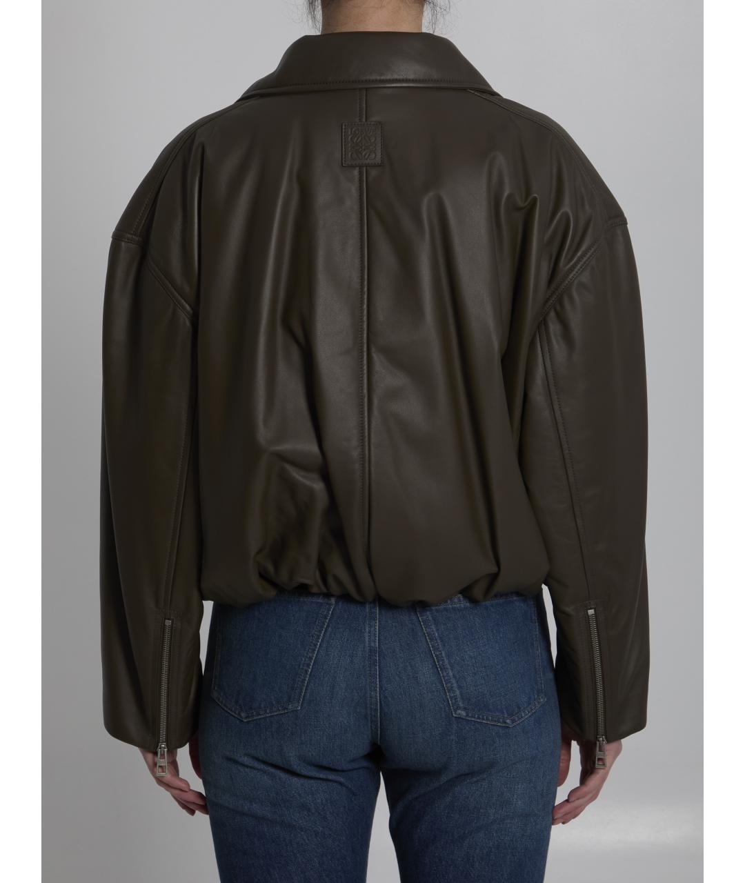 LOEWE Хаки кожаная куртка, фото 5