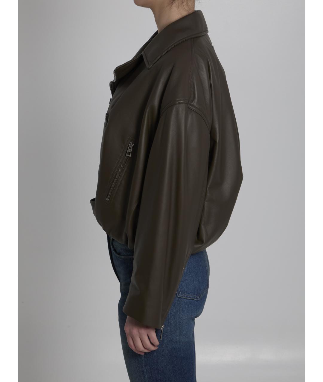 LOEWE Хаки кожаная куртка, фото 4