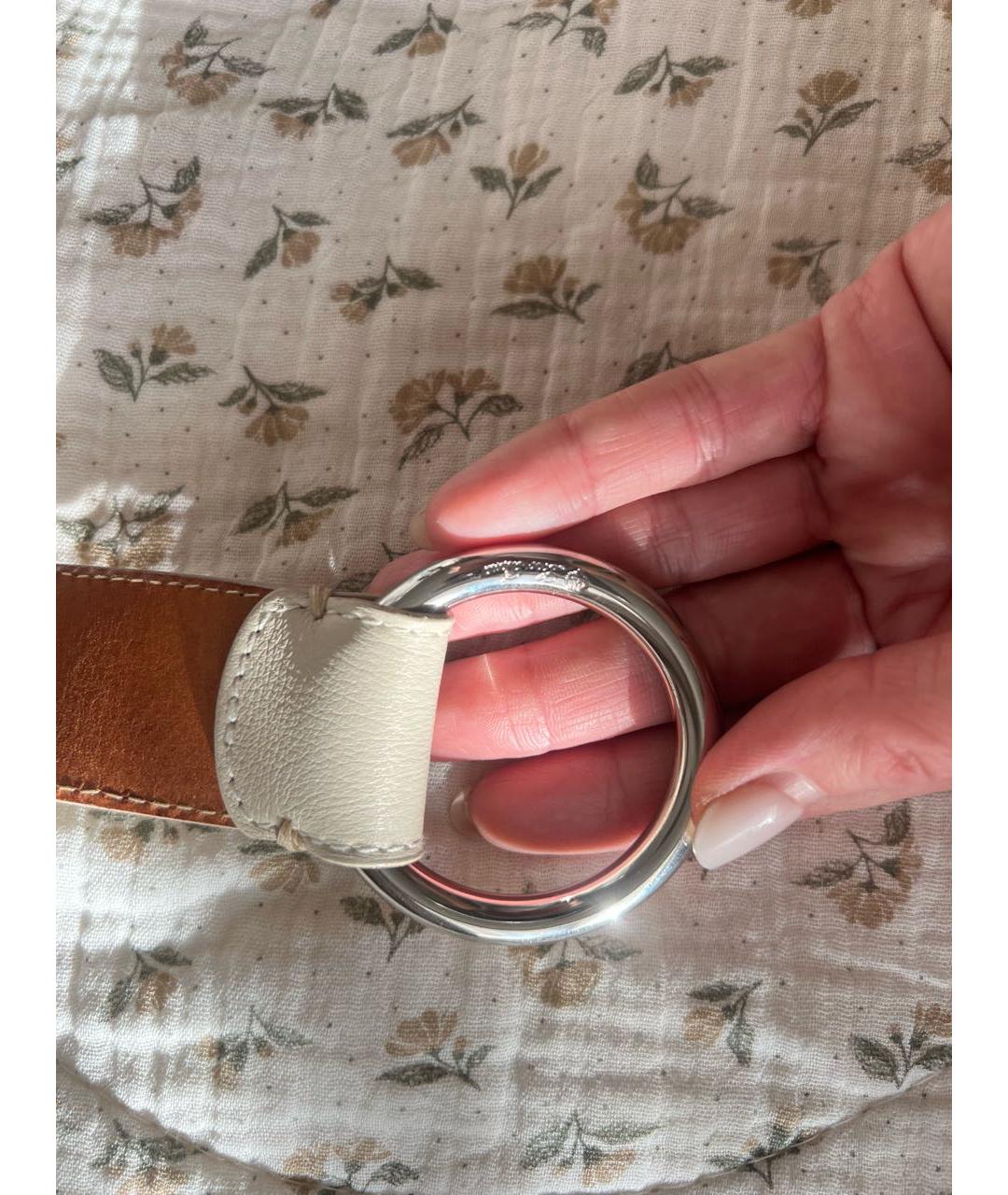 LORO PIANA Бежевый кожаный ремень, фото 3