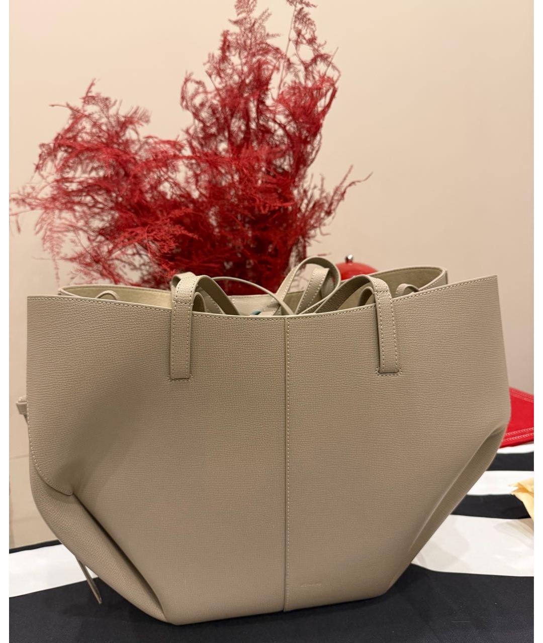 POLENE Серая кожаная сумка тоут, фото 9