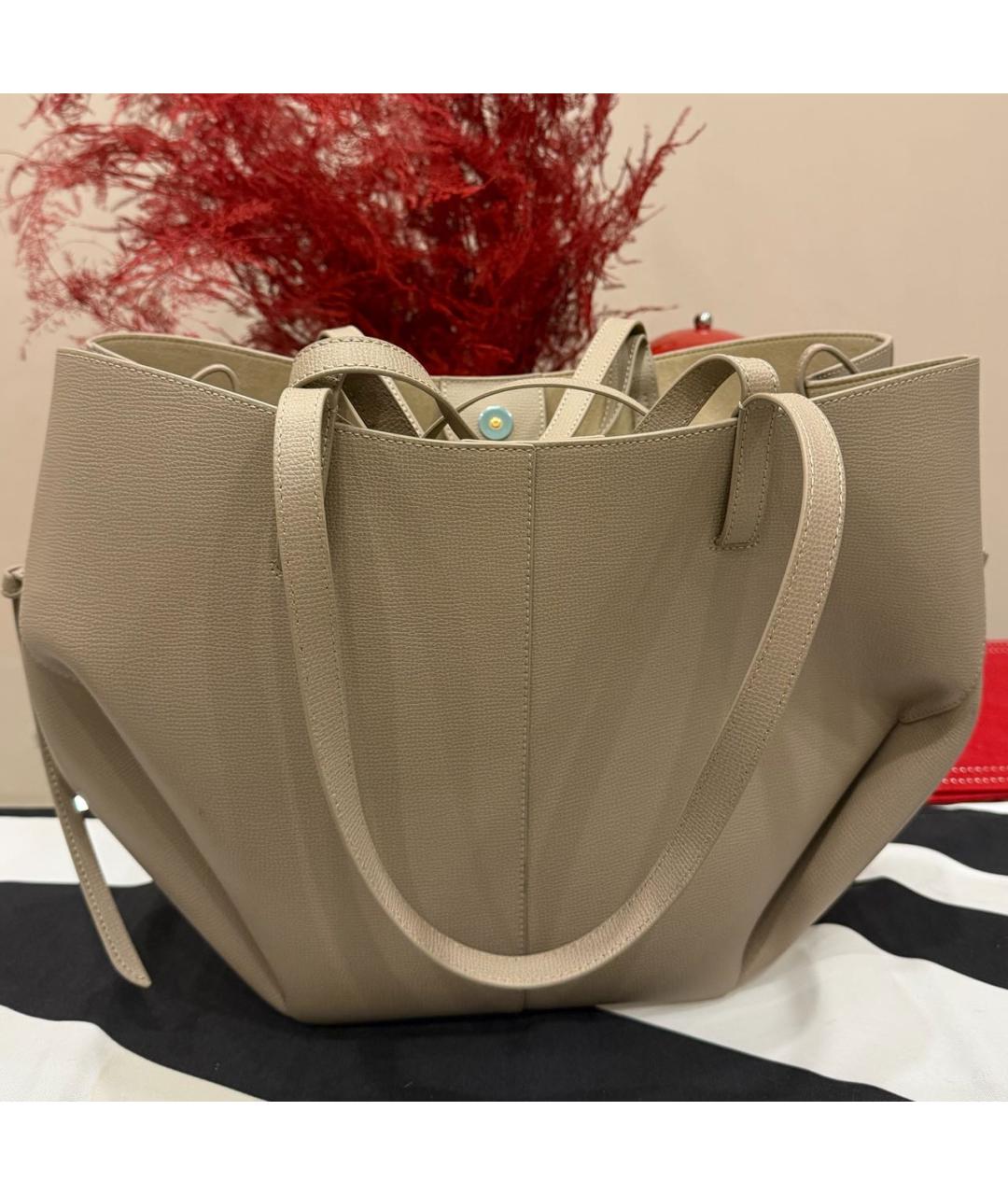 POLENE Серая кожаная сумка тоут, фото 3