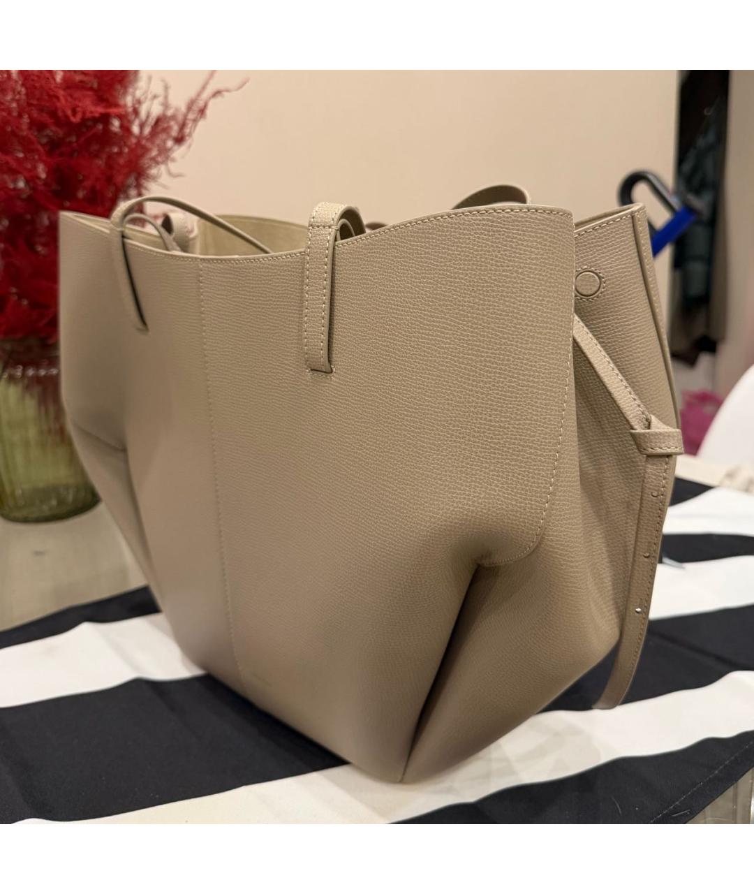 POLENE Серая кожаная сумка тоут, фото 2