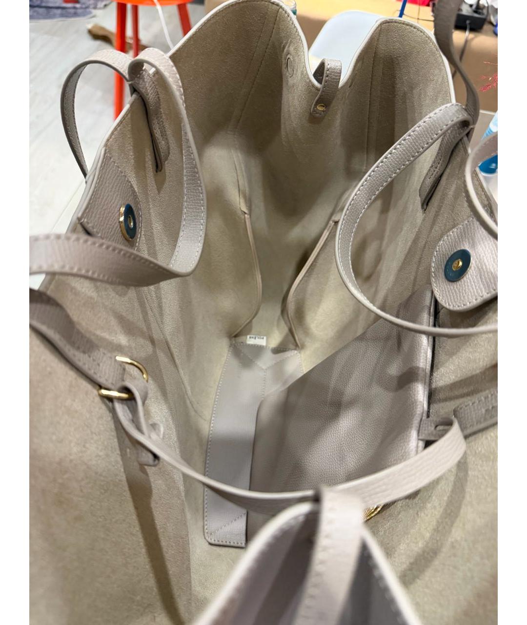 POLENE Серая кожаная сумка тоут, фото 6