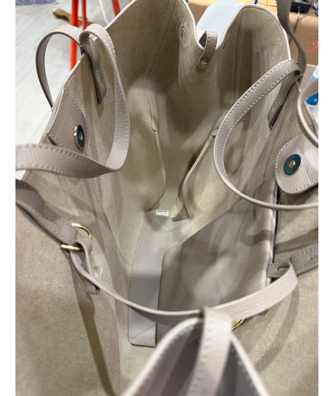 POLENE Серая кожаная сумка тоут, фото 4