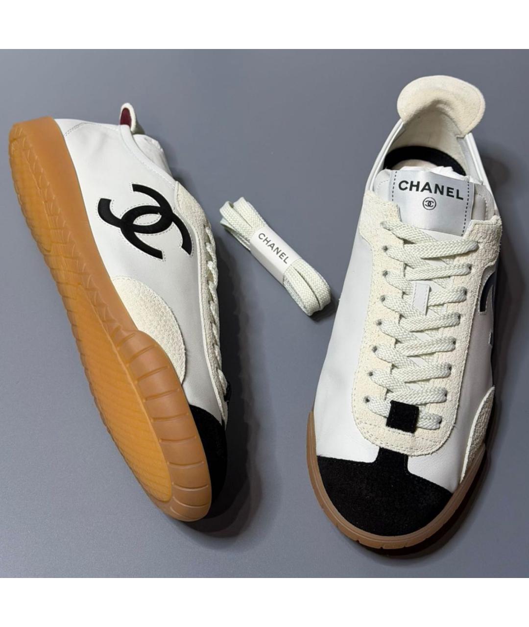 CHANEL Белые кожаные кроссовки, фото 5