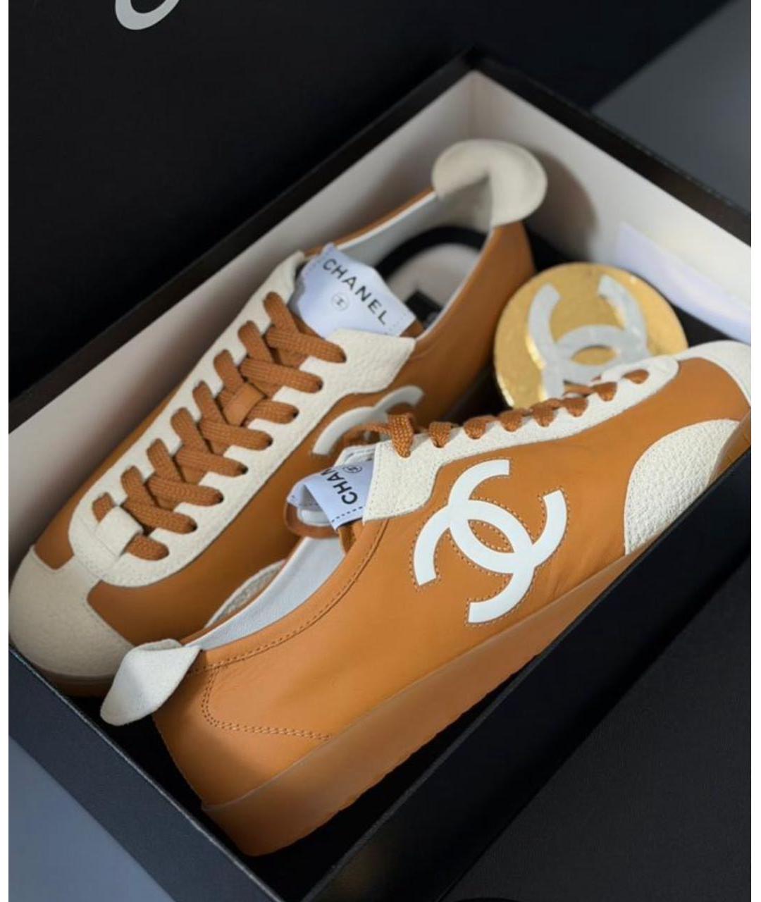 CHANEL Коричневые кожаные кеды, фото 3