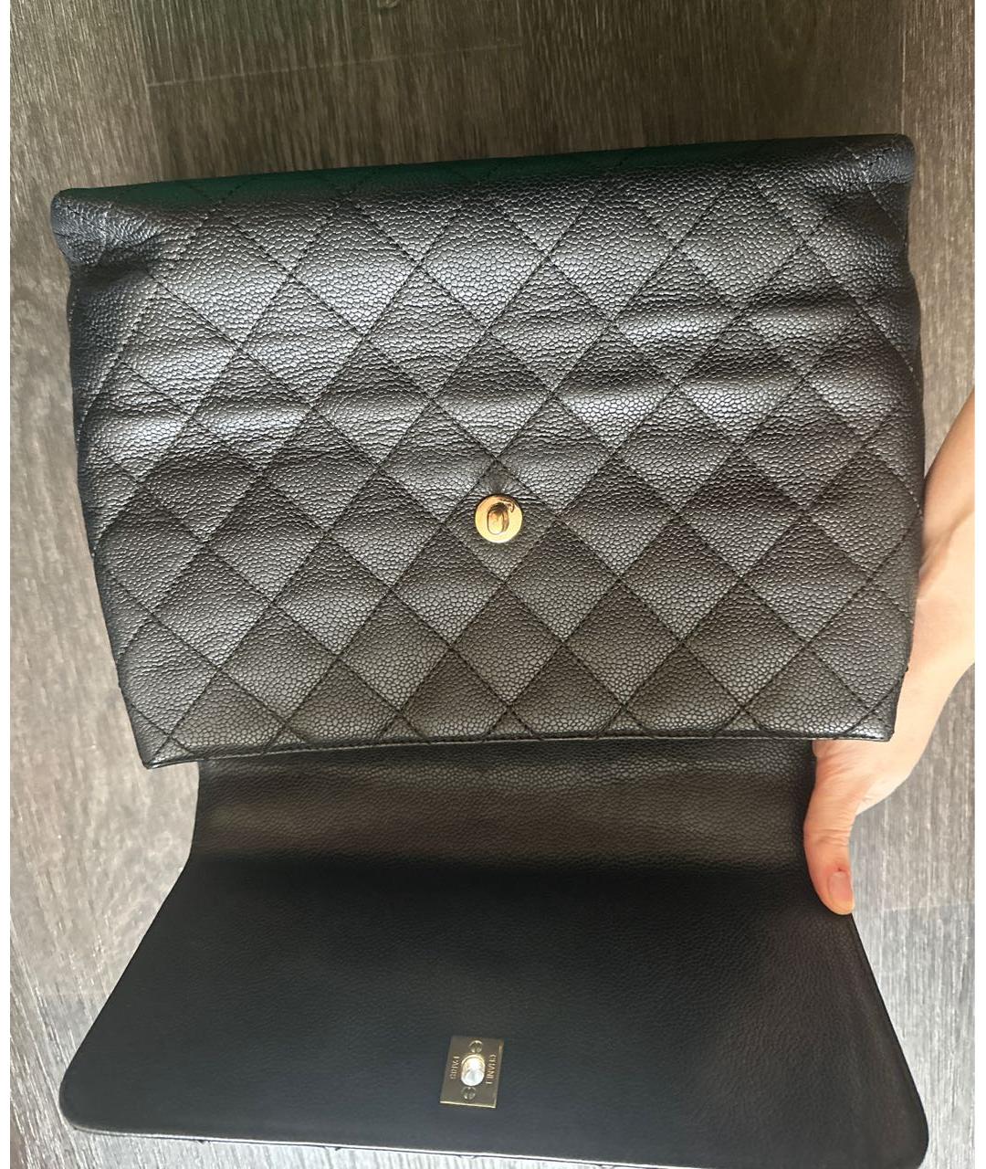 CHANEL Черная кожаная сумка с короткими ручками, фото 7