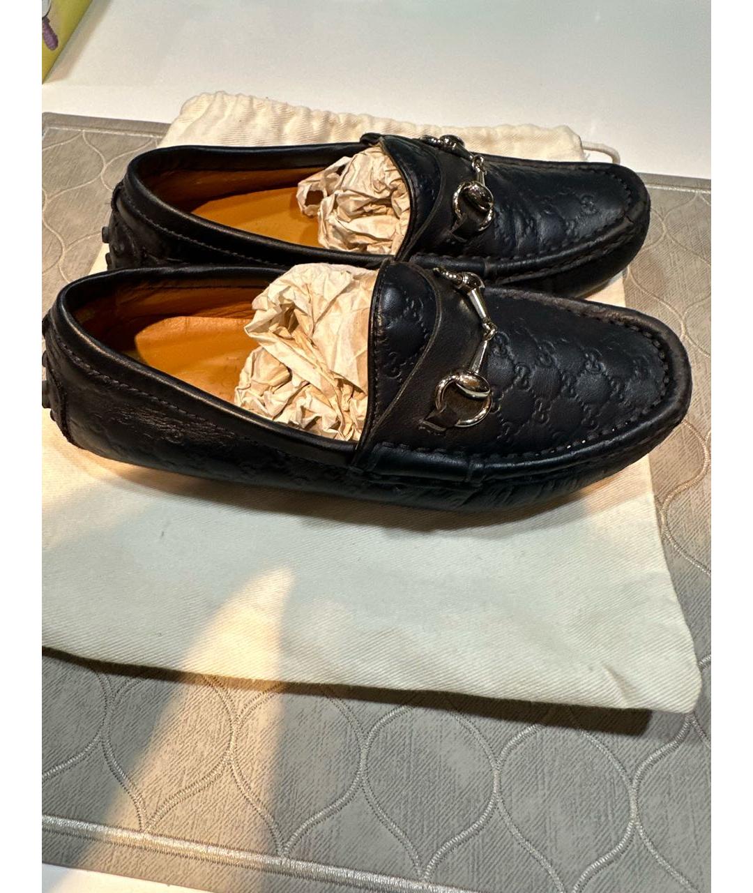 GUCCI KIDS Темно-синие кожаные лоферы/мокасины, фото 2