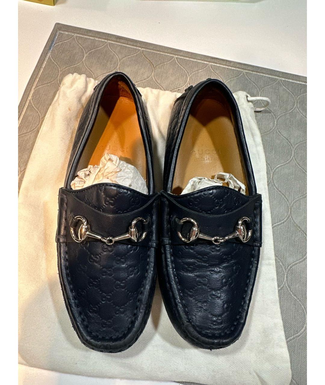 GUCCI KIDS Темно-синие кожаные лоферы/мокасины, фото 3