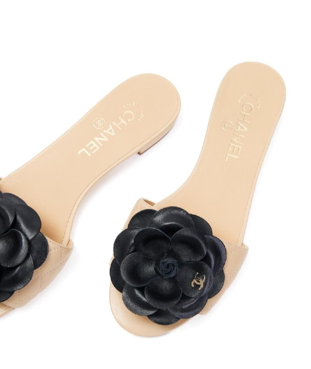 CHANEL Бежевые кожаные шлепанцы, фото 3