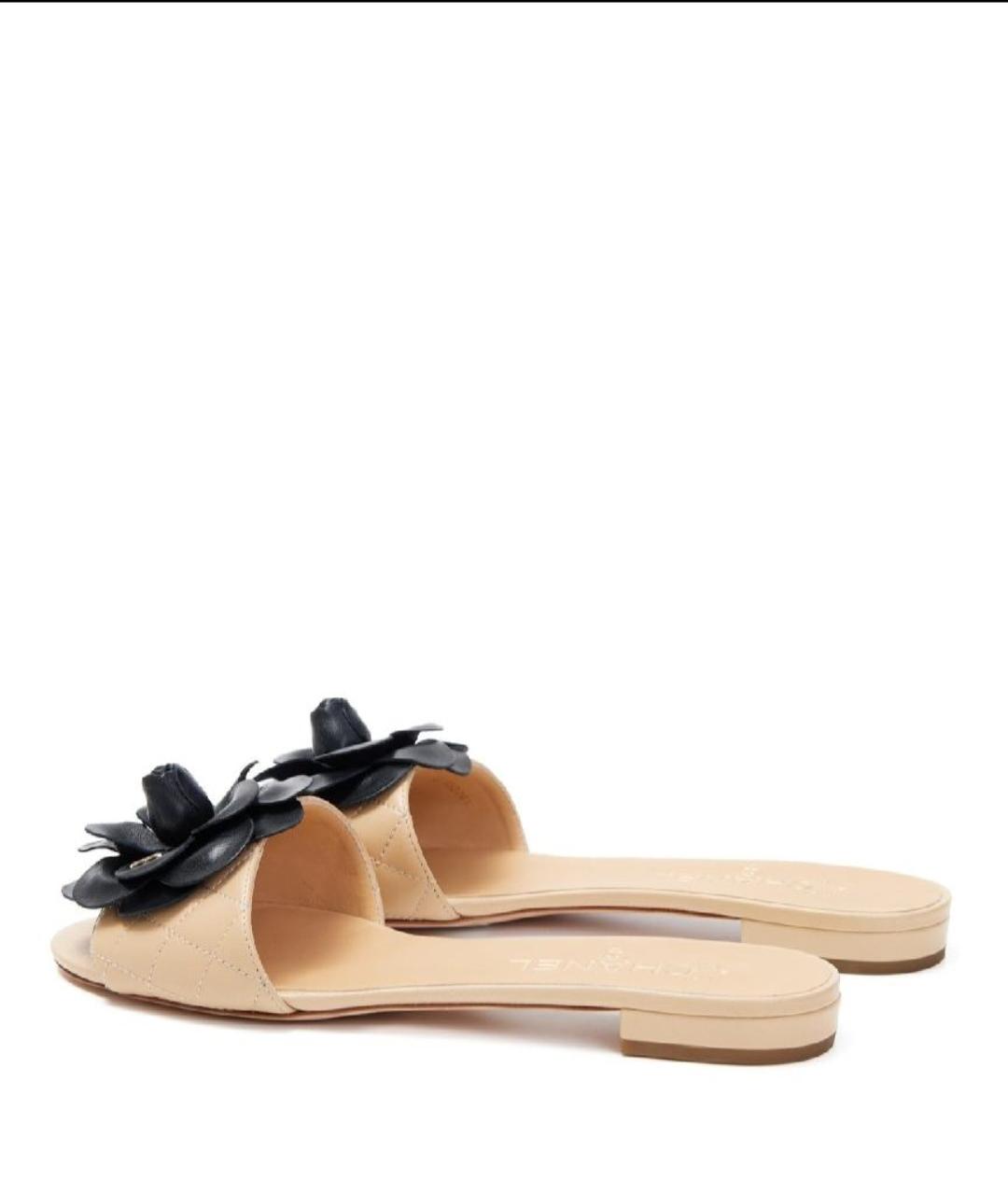 CHANEL Бежевые кожаные шлепанцы, фото 4