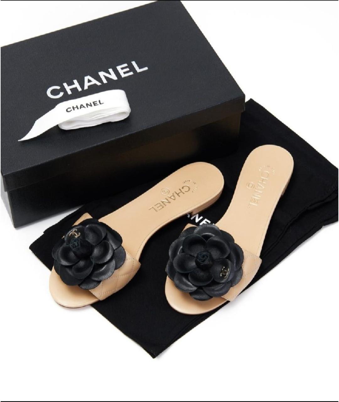 CHANEL Бежевые кожаные шлепанцы, фото 2