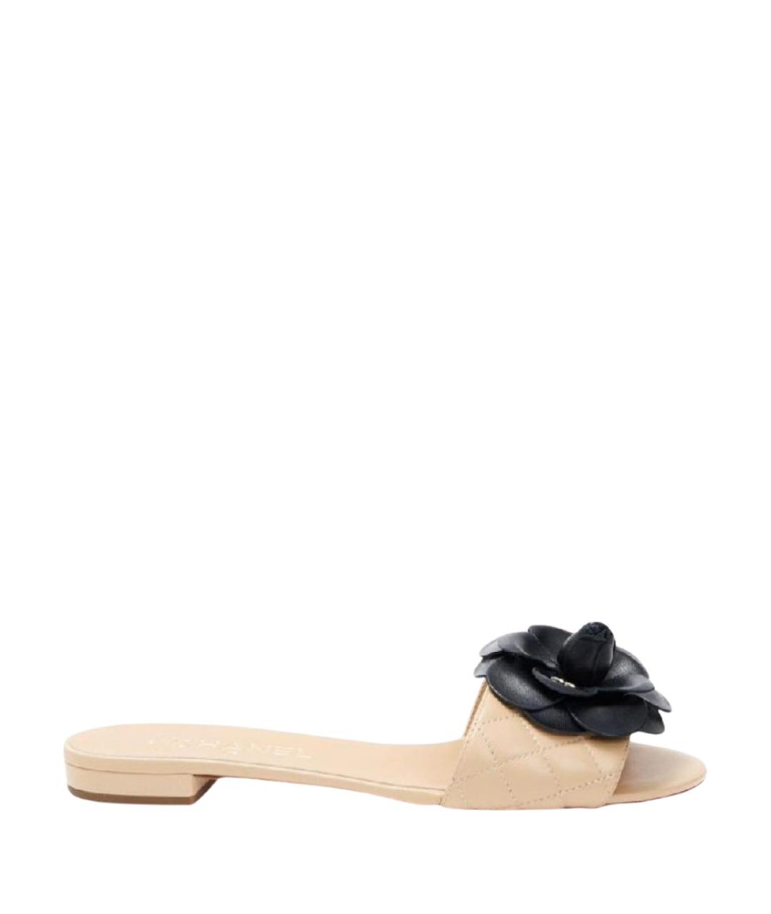 CHANEL Бежевые кожаные шлепанцы, фото 1