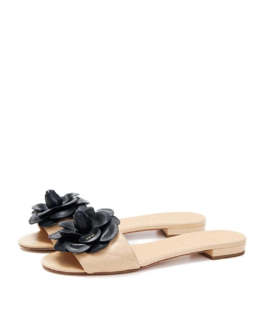 CHANEL Бежевые кожаные шлепанцы, фото 5