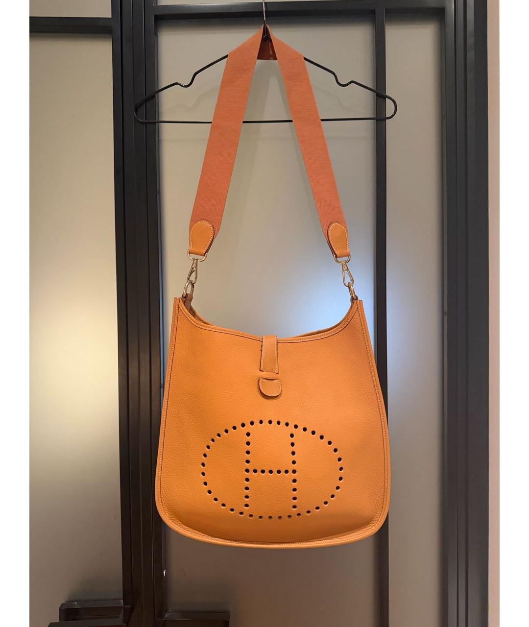 HERMES Оранжевая кожаная сумка через плечо, фото 2